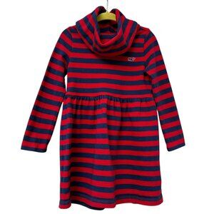 Vineyard Vines Toddler Girls Dress 2T Red Blue Rugby Stripe Cotton Knit Cowlneck